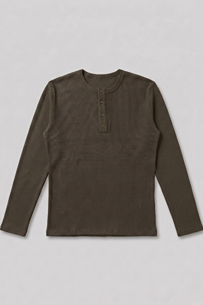 gothamvibes Men's Khaki Henley T-Shirt