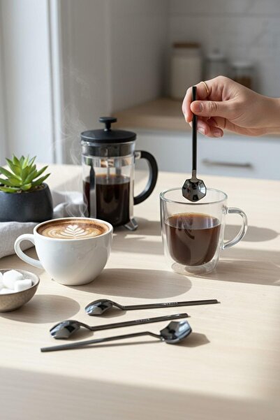 ALBETTO Diamond Tea Spoon Set 6-Piece Tea Spoons Black
