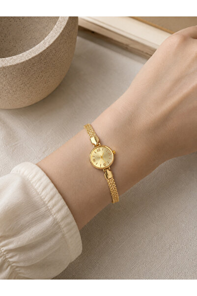 Boris Accessory Minimal Tasarım Kadın Saat Gold Metal Kordon Günlük Şık Saat