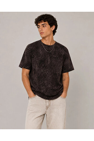 Asmedo Men's Washed Effect T-Shirt with Crew Neck Street Style Short Sleeve T...