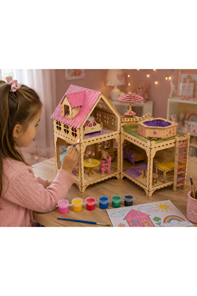 lologames 3D Barbie Evi Boyama Seti Kendip Yap - DIY ( 6'lı Boya ve Fırçası H...