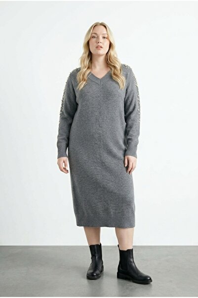 Stil Diva V-Neck Long Knitwear Dress