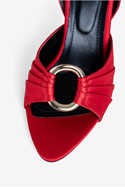 ceylanlardeluxe Red Satin Thin Heel Evening Dress Shoes Heeled Sandals Aw701