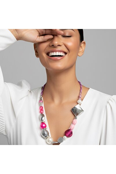 COCOSH TAKI Silver color pink and purple beaded pearl bead detailed special d...