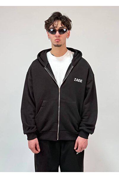 zaee Thin Fabric Embroidered Oversize Premium Zip Hoodie