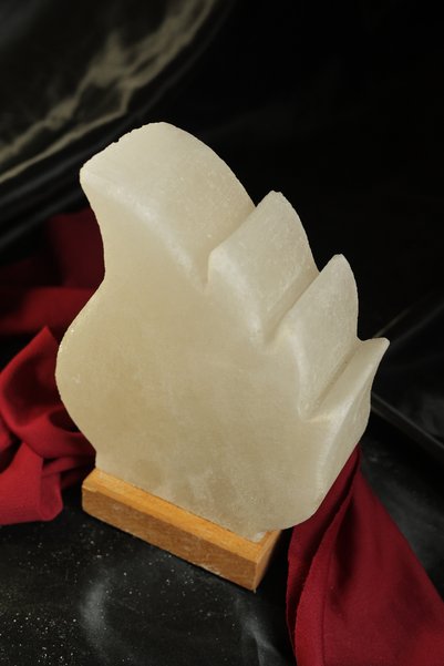 TUZCU KENAN White Flame Model Salt Lamp with Wooden Base Decorative Ambient Lamp