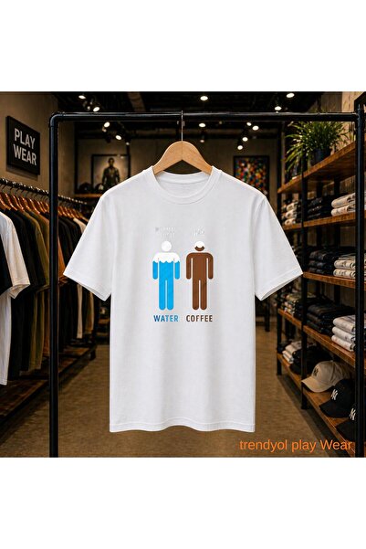playwear Water Coffee Chest Printed 100% Cotton Oversize Loose Regular Fit Cr...
