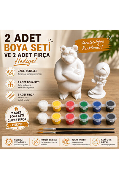 Desing Shark Design Masha Ve Koca Ayı 3D Boyama Seti - 2 Adet Boya Ve 2 Adet ...