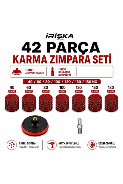 irişka Cırt Zımpara Seti 115 mm 42 Parça Matkap Uyumlu Diski Spiral Taşlama A...