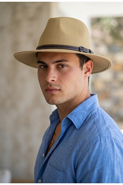 LAGRANZE Ανδρικό καπέλο Fedora με λινό εμφάνιση