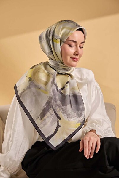 Silk Home وشاح حرير تويل بتصميم بتلات الزهور أنثراسايت 90x90