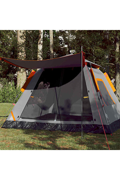 vidaxl Cort camping cupola 5 persoane, gri/portocaliu, setare rapida