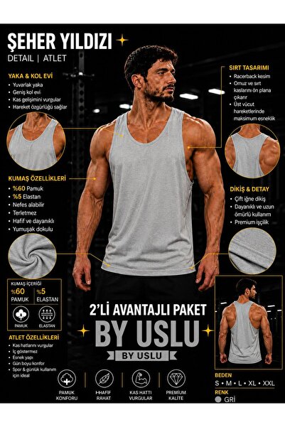 BYUSLU Erkek Sporcu Rambo Pamuklu Atlet 2'Li Avantajlı Paket