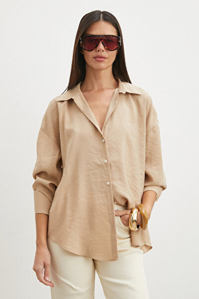 Never more Flowy oversize modal shirt beige
