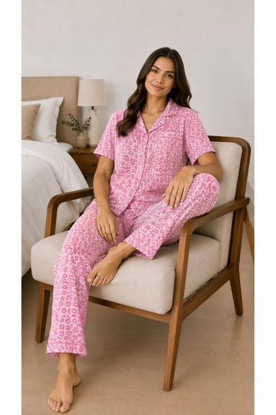 BALİS PİJAMA Women's Pink Burgundy Gray Heart Patterned Plaid Ribbon Option S...