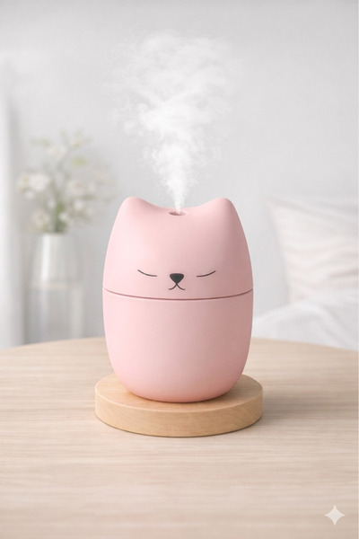 HGROUP 3’ü 1 Arada Kedi Şekilli Mini Hava Nemlendirici – Sessiz LED Işıklı US...