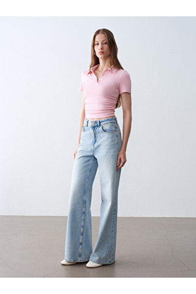 Dilvin 32614 Polo Yaka Top-Powder Pink