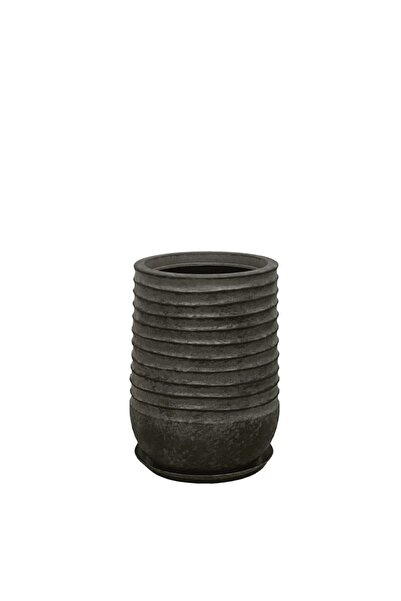 MARHOME Polyresin Κασπω με Πιατο Σετ/6 Μαυρο Παλαιωμενο Βαρελι Μικρο - Φ28x37...