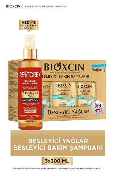 Bioxcin Besleyici Yağlar Onarıcı Bakım Şampuanı 3x300 ml - Restorex Besleyici...