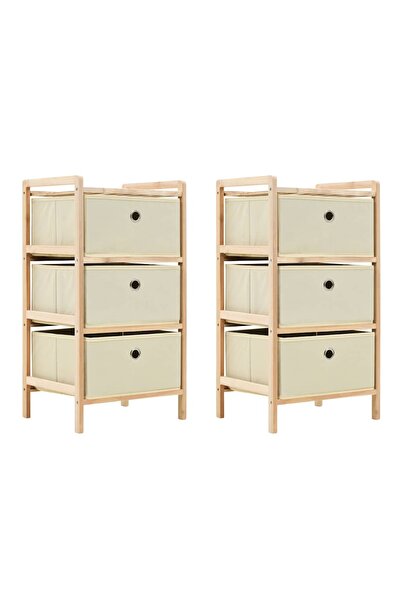 vidaxl Storage shelf with 3 textile baskets 2 pcs. beige cedar wood