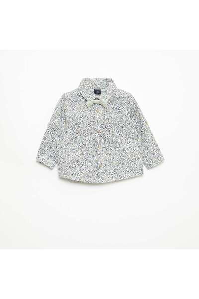 KIABI Cotton Shirt with Detachable Bow Tie WHITE
