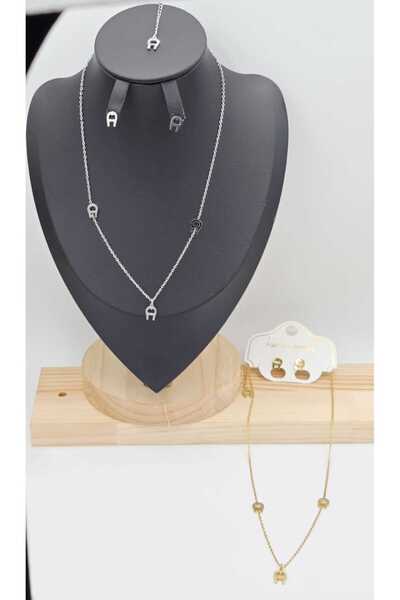 FASHİON JEWELRY Gold Necklace with Bright White Crystal
