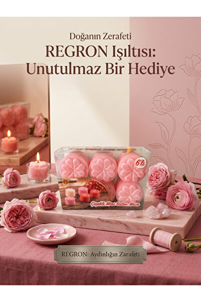 Regron 6'lı Çiçekli Baton Mum - Hediyelik - Çiçek Kabartmalı