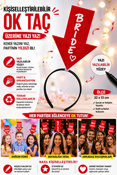 Tamsena Store Kişiselleştirilebilir Yazı Yazılabilir Ok Taç Kırmızı Parti Tac...