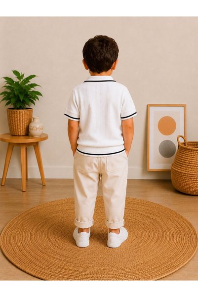 DECODASS Boys' Polo Collar Knitwear T-Shirt with Zipper, Summer Stylish Children's Combination T-Shirt, Premium