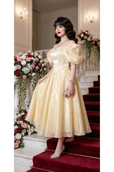 vela Lemon Organza Midi Dress