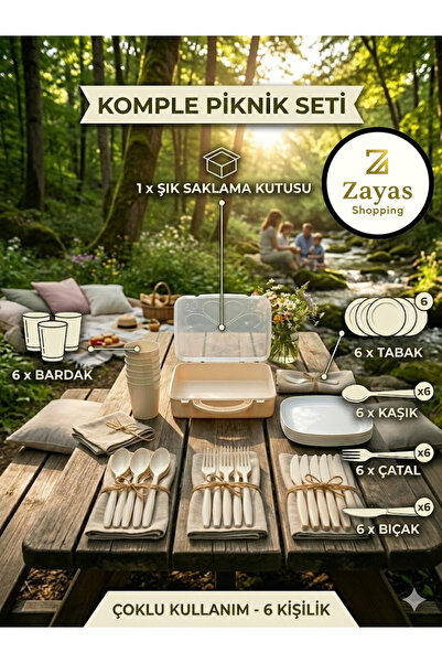 Zayas Shopping 31 Parça Lüks Piknik Seti - 6 Kişilik Çantalı Saklama Kutulu K...