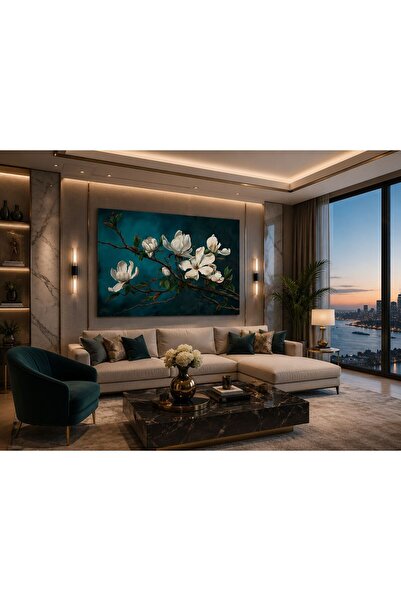 Genel Markalar Beyaz Manolya Çiçekleri Premium Kanvas Tablo – Modern Lüks Sal...