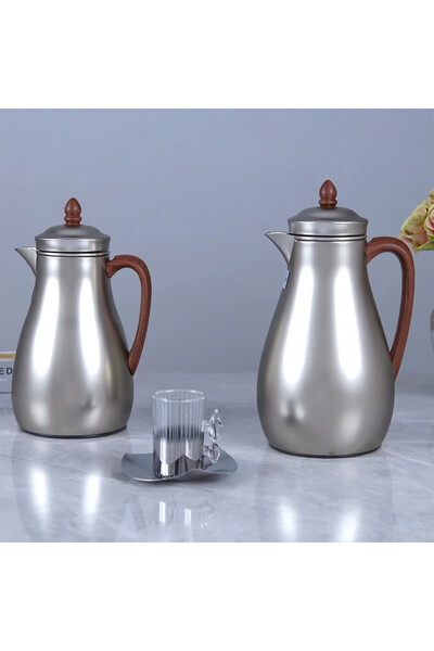 Al Hadaya Mall Trams Steel Silver Matt Brown Set 1 and 0.7 Liter for Serving
