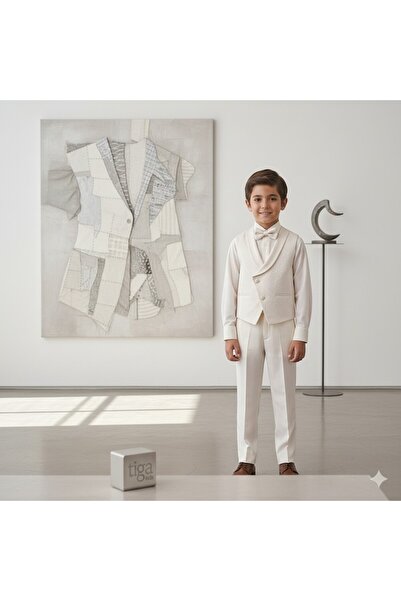 Tiga Kids Erkek Çocuk Krem Yelek Takım Set