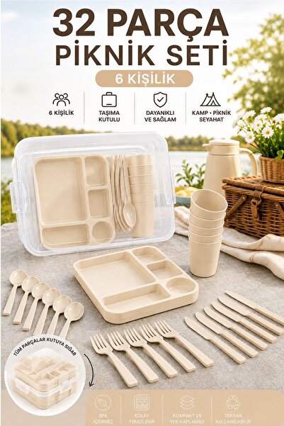 Kitchen Beauty 32 Parça 6 Kişilik Taşınabilir Piknik Seti - Saklama Kutulu Ki...
