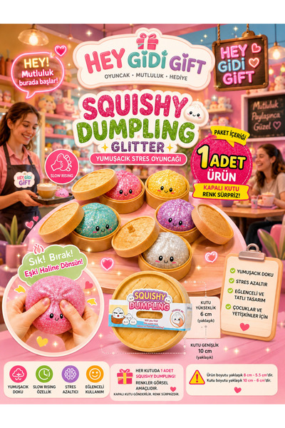 HEY GİDİ GİFT Squishy Dumpling Glitter Yumuşacık Stres Oyuncağı - Sürpriz Ren...