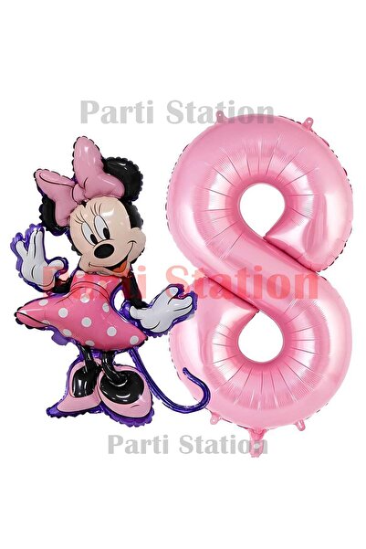 Minnie Mause Balon Konsept Balon Set Minnie ve Pembe Rakam Balon Doğum Günü B...