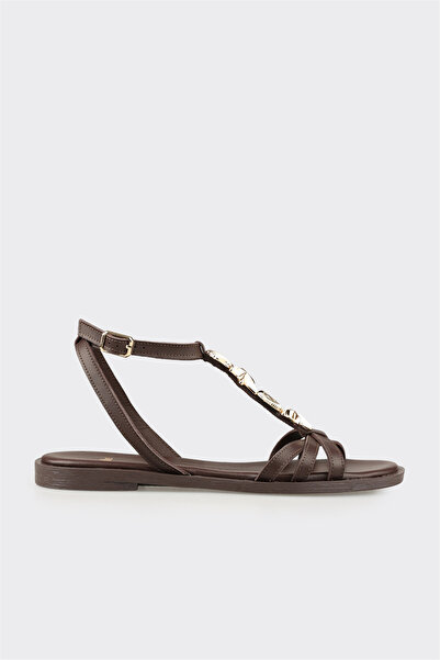Elle Shoes Kahve Deri Kadın Sandalet