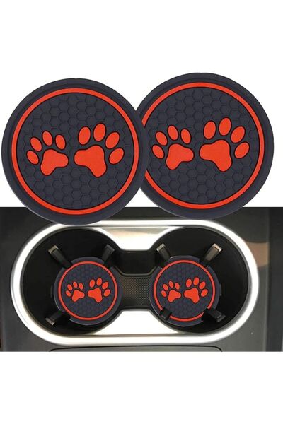 Home Silicone Cup Coaster Set of 2 In-Car Cup Coaster Accessory with Paw Logo...