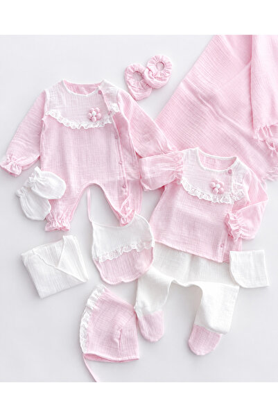 Seasonal Muslin 10-Piece Newborn Baby Girl Hospital Exit Snapsuit Set 0-3Month Boxed / Birth Gift