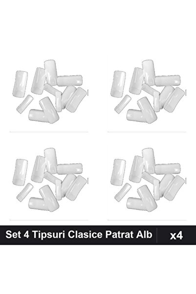 NAİLS Set 4 x 100 Tipsuri Unghii Clasice Patrat Alb, Manichiura Profesională
