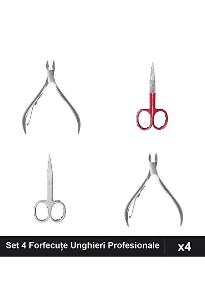 One Group Set 4 Forfecuțe și Clești Unghiere Profesionale, Roșu și Argintiu, ...