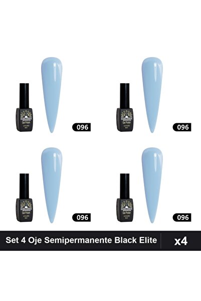 global fashion Set 4 Oje Semipermanente Black Elite 8ml, Nuanță 096, Manichiu...