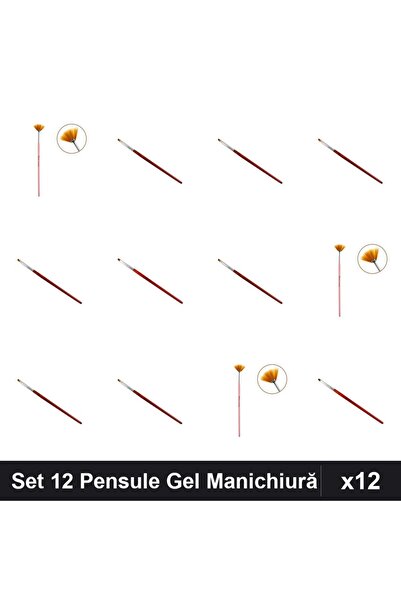 NAİLS Set 12 Pensule Manichiură Gel Profesionale, Evantai și Modele Tesit, Li...