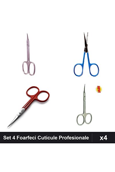 One Group Set 4 Foarfeci Profesionale Cuticule One Group, Argintiu Roșu, Mani...