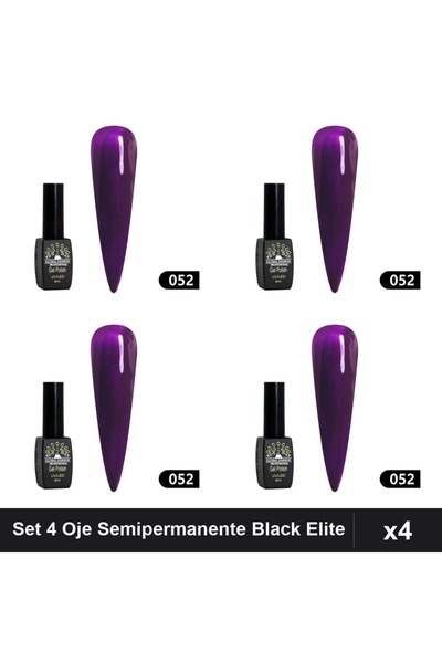global fashion Set 4 Oje Semipermanente Black Elite 8ml, Nuanta 052, Manichiu...