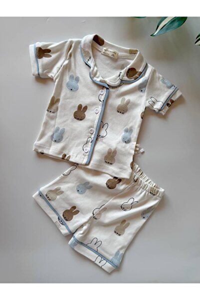 KapsülBebek Klasik Biyeli 2'li Erkek Bebek Yazlık Pijama Takımı - %100 Pamuk