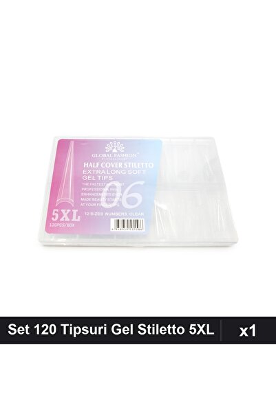 global fashion Set 120 Tipsuri Gel Stiletto 5XL Extra-Lung, 12 Mărimi, Tipsur...