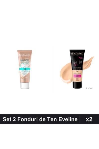 Eveline Set 2 Fonduri de Ten CCC Magical + Selfie Time 2in1, Nuante Beige Por...