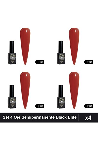 global fashion Set 4 Oje Semipermanente Black Elite 8ml, Manichiura UV/LED,